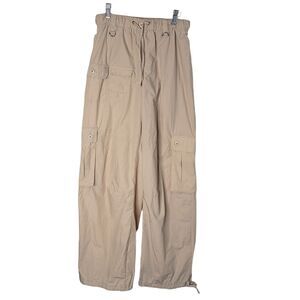 Faded Rose Cargo Parachute Pants Y2K Light Tan Draw String Baggy Women M